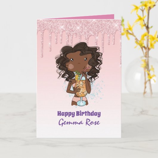 Mooi meisjesachtig zwart meisje verjaardag - Veel  Kaart (Gele Bloem)