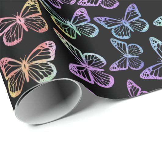 Mooi meisjesachtig zwart vlinderpatroon iriserend cadeaupapier (Rol Hoek)