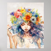 Mooi Meisjesportret met Bloemen in Haar Hoofd Poster (Voorkant)
