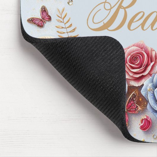 "Mooi" met vlinders en rozen Muismat (Hoek)