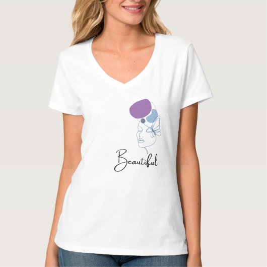 Mooi" Minimalistisch Face Line Art T-shirt – Modus (Voorkant)