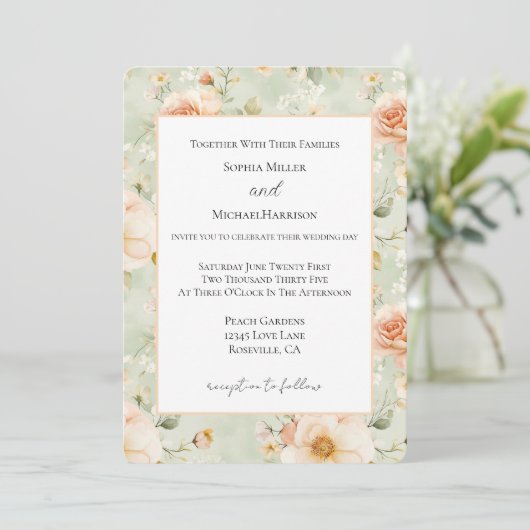 Mooi Mint Peach Bloemen Bruiloft   Kaart (Staand voorkant)