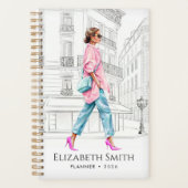 Mooi mode vrouw loopt planner (Voorkant)