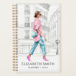 Mooi mode vrouw loopt planner