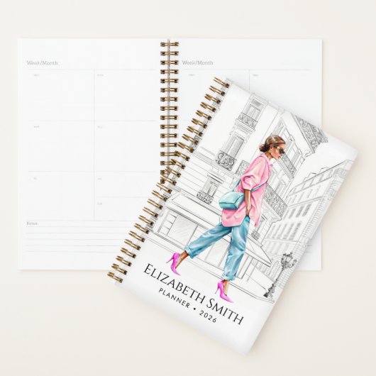 Mooi mode vrouw loopt planner (Display)