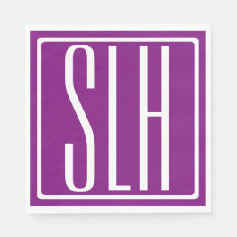 Mooi modern 3 initiaal monogram | Wit & Paars Servet