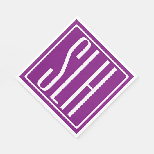 Mooi modern 3 initiaal monogram | Wit & Paars Servet (Hoek)