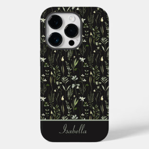 Mooi modern bloemmotief botanisch groen en zwart Case-Mate iPhone 14 pro hoesje