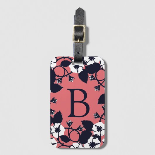 Mooi modern bloemmotief koraalroze monogram bagagelabel (Voorkant (verticaal))