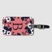 Mooi modern bloemmotief koraalroze monogram bagagelabel (Voorkant (horizontaal))