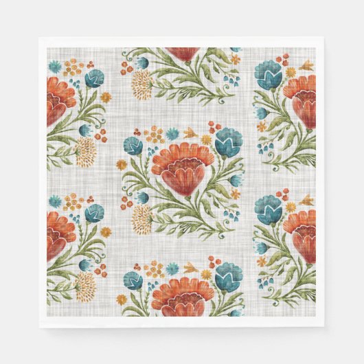 Mooi modern bloemmotief Sinaasappel blauw rood Servet (Voorkant)