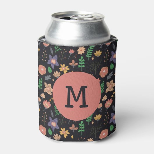 Mooi modern donker bloempatroon monogram blikjeskoeler (Blikje Voorkant)