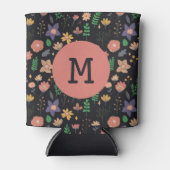 Mooi modern donker bloempatroon monogram blikjeskoeler (Voorkant)