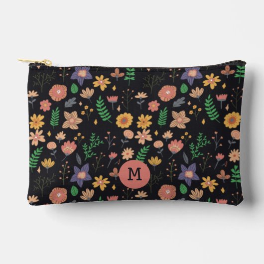 Mooi modern donker bloempatroon monogram etui (Voorkant)