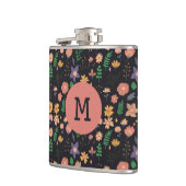 Mooi modern donker bloempatroon monogram heupfles (Links)