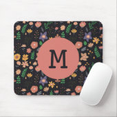 Mooi modern donker bloempatroon monogram muismat (Met muis)