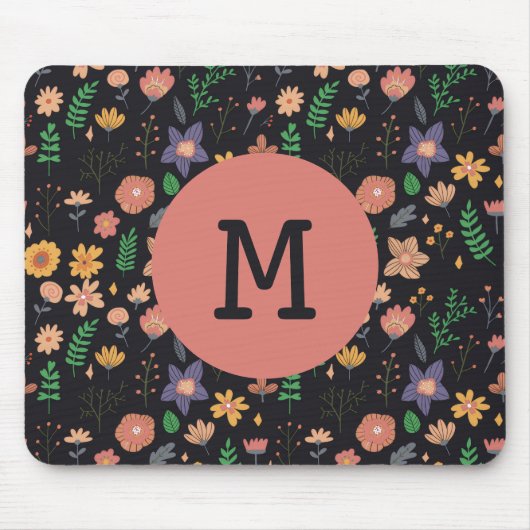 Mooi modern donker bloempatroon monogram muismat (Voorkant)