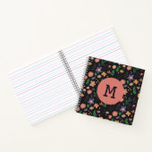 Mooi modern donker bloempatroon monogram notitieboek (Binnen)