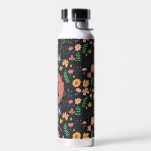 Mooi modern donker bloempatroon monogram waterfles (Links)