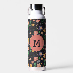 Mooi modern donker bloempatroon monogram waterfles