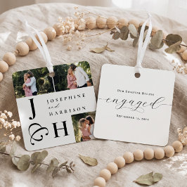 Mooi modern monogram verlovingsfoto-kerstversierin metalen ornament