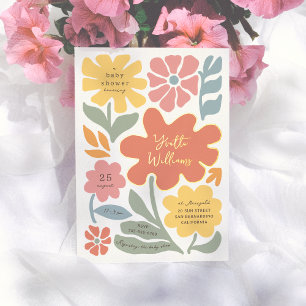 Mooi Moderne Bloemen Unieke Geïllustreerde Baby Sh Folie Uitnodiging