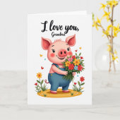 Mooi Moederdag Biggetje Kaart (Gele Bloem)