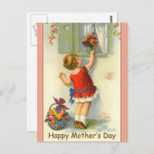 Mooi Moederdag Briefkaart w / Vintage Afbeelding (Voorkant / Achterkant)