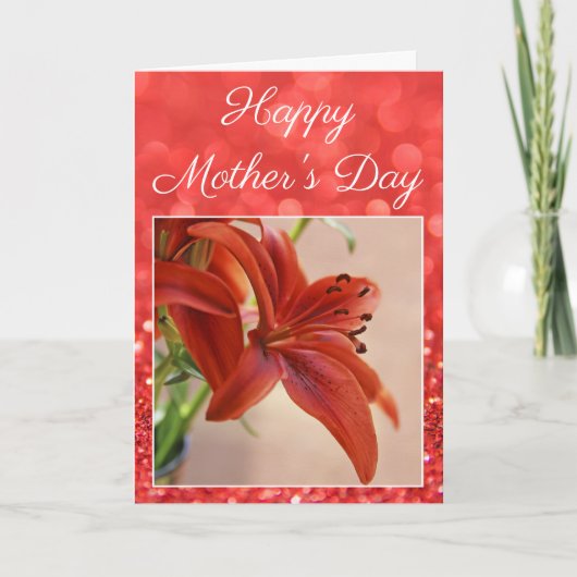 Mooi Moederdag Glitter Lelie Bloem Foto Kaart (Voorkant)