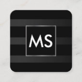 Mooi monogram Chic Stripes Faux Silver Lijst Vierkante Visitekaartje (Voorkant)