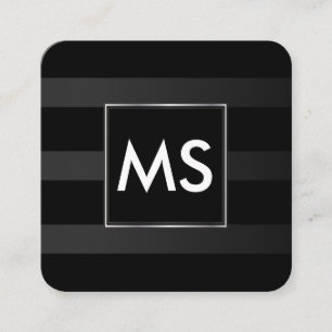 Mooi monogram Chic Stripes Faux Silver Lijst Vierkante Visitekaartje