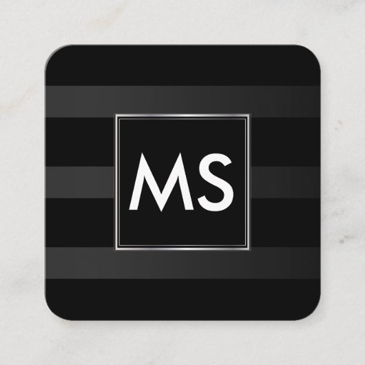Mooi monogram Chic Stripes Faux Silver Lijst Vierkante Visitekaartje (Voorkant)