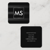 Mooi monogram Chic Stripes Faux Silver Lijst Vierkante Visitekaartje (Voorkant / Achterkant)