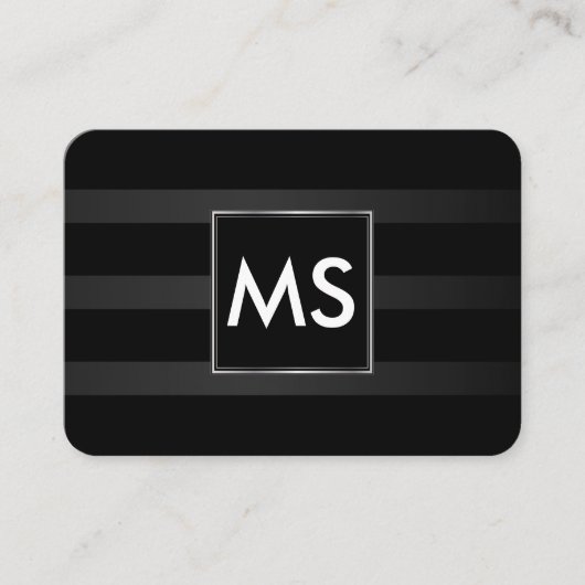 Mooi monogram Chic Stripes Faux Silver Lijst Visitekaartje (Voorkant)