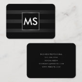 Mooi monogram Chic Stripes Faux Silver Lijst Visitekaartje (Voorkant / Achterkant)