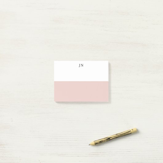 Mooi monogram roze wit kleurblok post-it® notes (Op bureau)