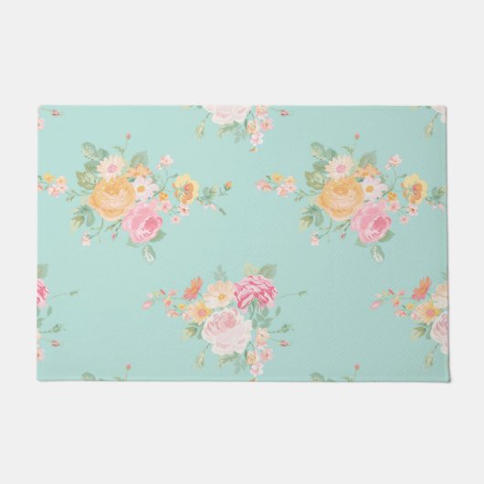 mooi, munt, shabby chic, country chic, floral, deurmat (Voorkant)