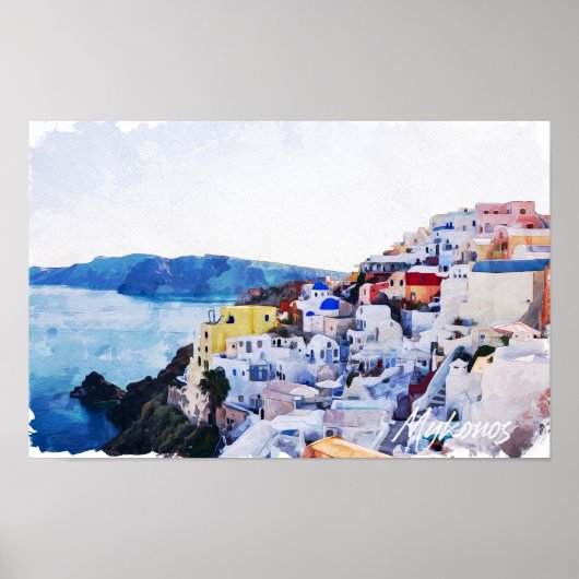 Mooi Mykonos Griekenland Panorama Uitzicht  Poster (Voorkant)