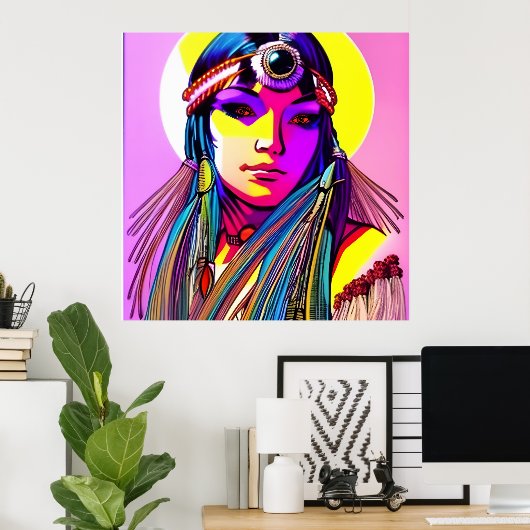 Mooi Native American Vrouw Poster (Thuiskantoor)