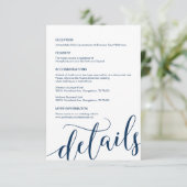 Mooi, Navy Blue Script, onze huwelijksgegevens Informatiekaartje (Staand voorkant)