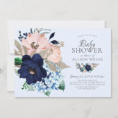 Mooi Navy & Blush Floral Baby shower Kaart (Voorkant)