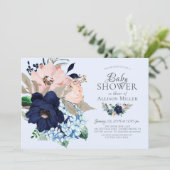 Mooi Navy & Blush Floral Baby shower Kaart (Staand voorkant)
