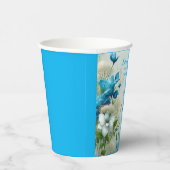 Mooi Nieuwe Beginnen Bloemige Blauwe Bruids-Shower Papieren Bekers (Rechts)
