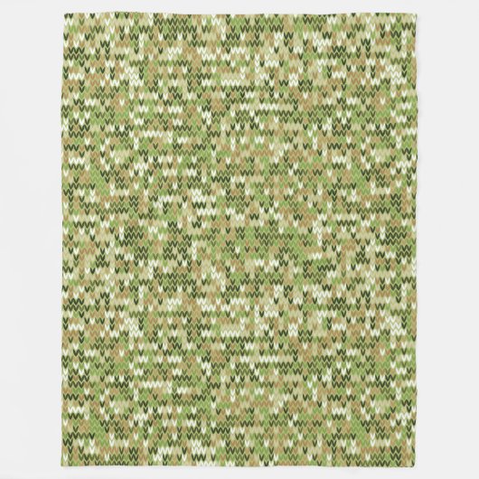 Mooi oma gebreid patroon in groene olijf kleur fleece deken (Voorkant)