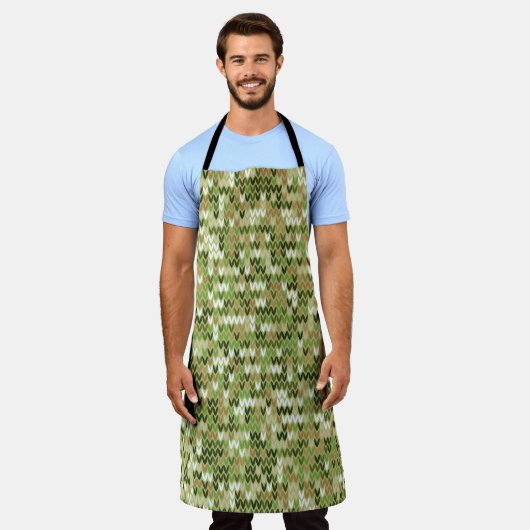 Mooi oma gebreid patroon in groene olijf kleur schort (Gedragen)