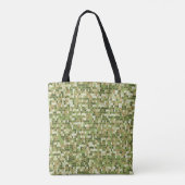 Mooi oma gebreid patroon in groene olijf kleur tote bag (Achterkant)