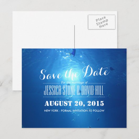 Mooi onder Zee Blue Wedding Save the Date Aankondigingskaart (Voorkant / Achterkant)