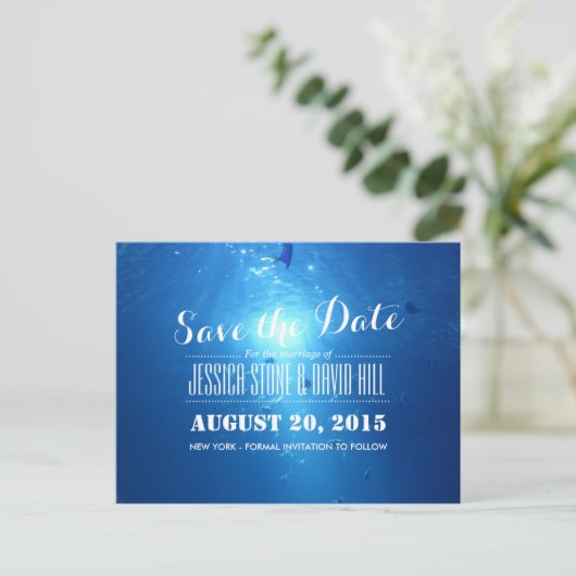 Mooi onder Zee Blue Wedding Save the Date Aankondigingskaart (Staand voorkant)