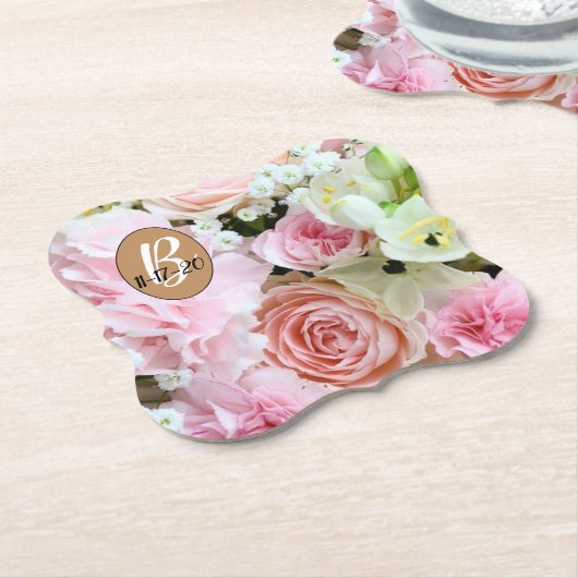 Mooi ontwerp van het Floral Weddenschap Monogram Kartonnen Onderzetters (Gekanteld)