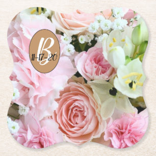 Mooi ontwerp van het Floral Weddenschap Monogram Kartonnen Onderzetters
